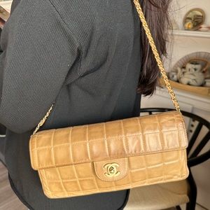 Chanel Lambskin East West Chocolate Bar Bag